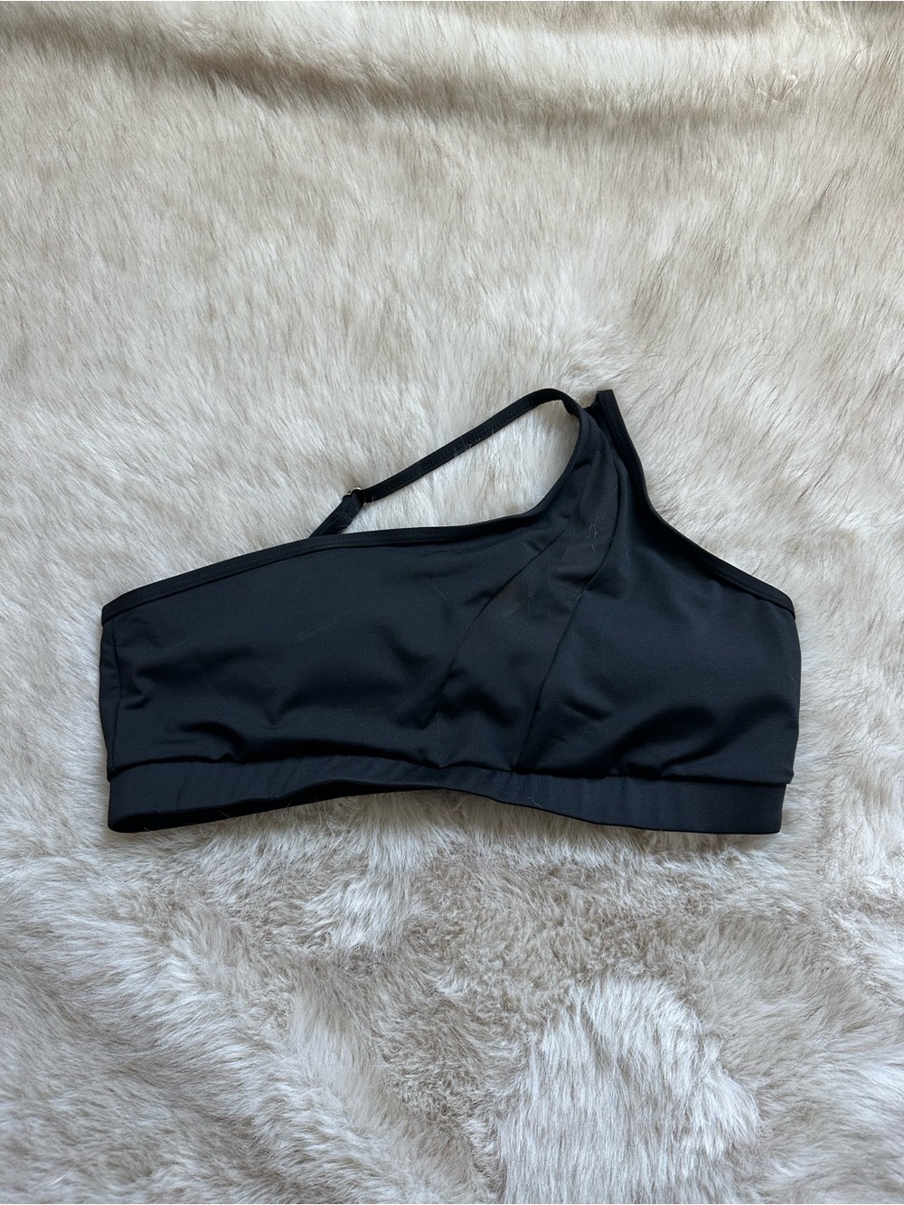 NEVER WORN One-Shoulder Mesh Black Sports Bralette